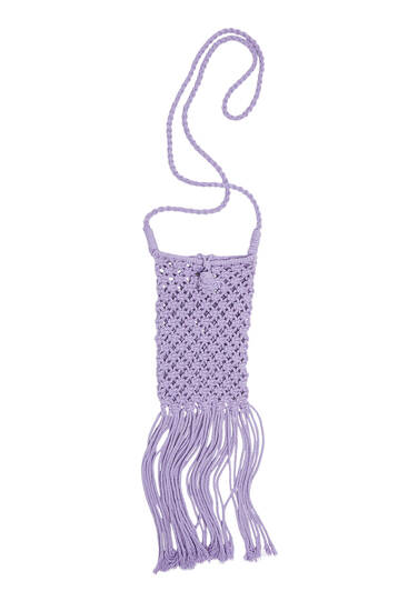 Crochet mobile phone pouch with fringing