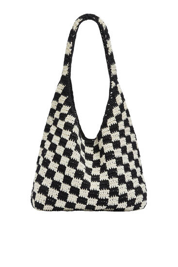 Chequered crochet tote bag