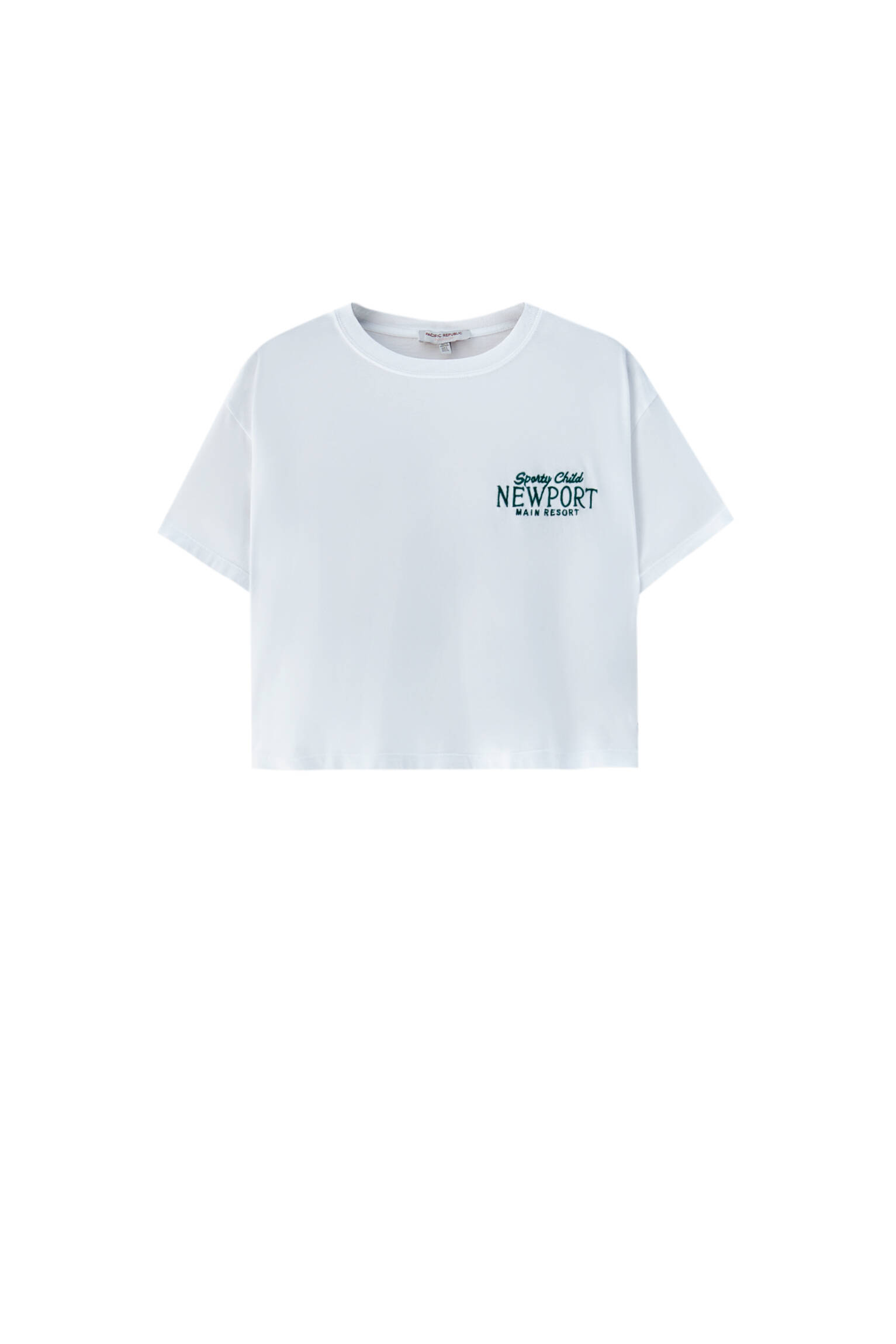 БЕЛЫЙ Белая футболка с зеленой вышивкой Pull & Bear