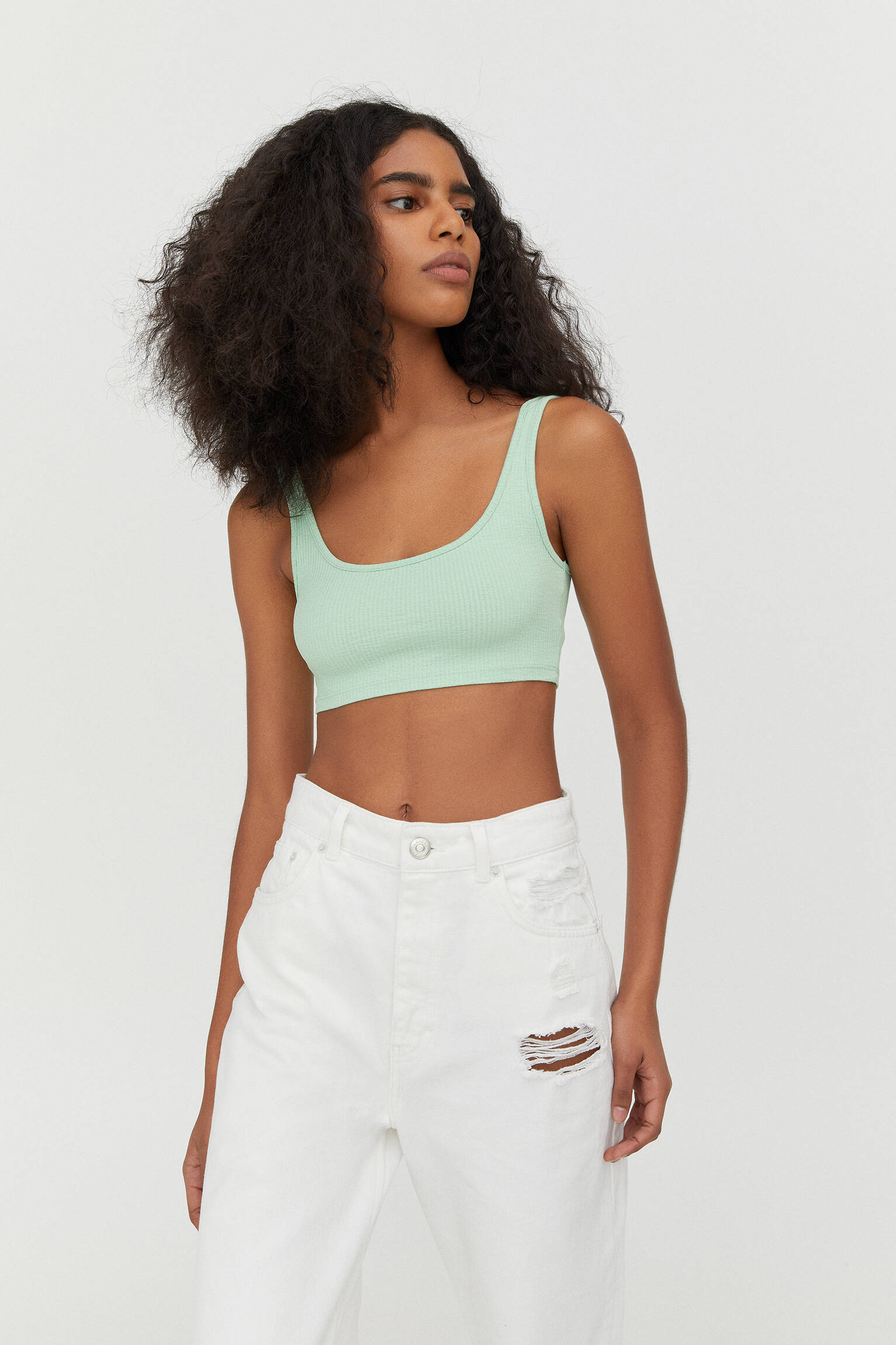 Strappy ribbed crop top - PULL&BEAR