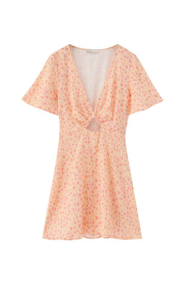 pull&bear tiered smock mini dress in pink