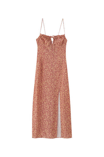 Printed Long Dress With Straps Pull Bear