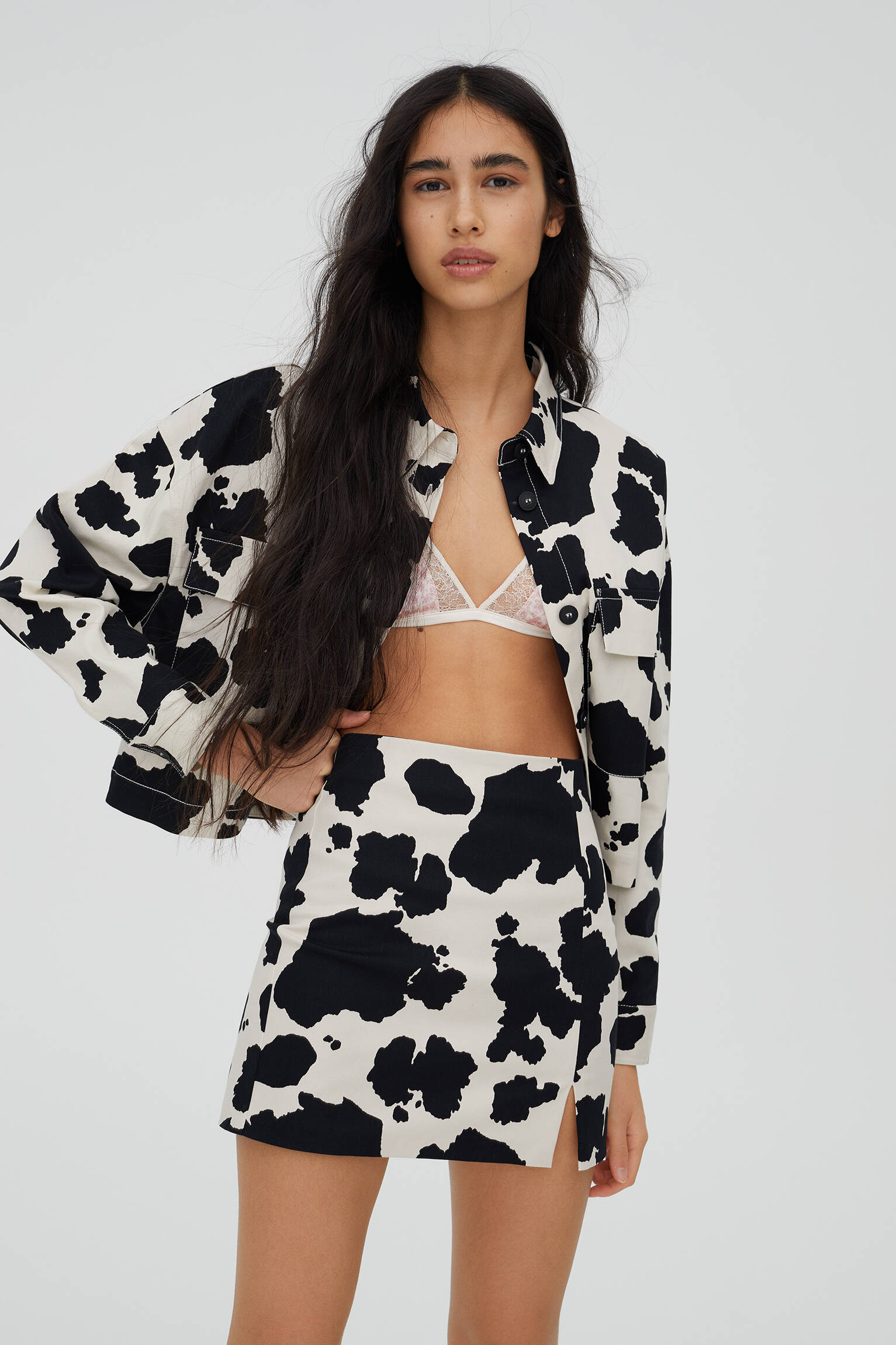 pull and bear cow print skirt