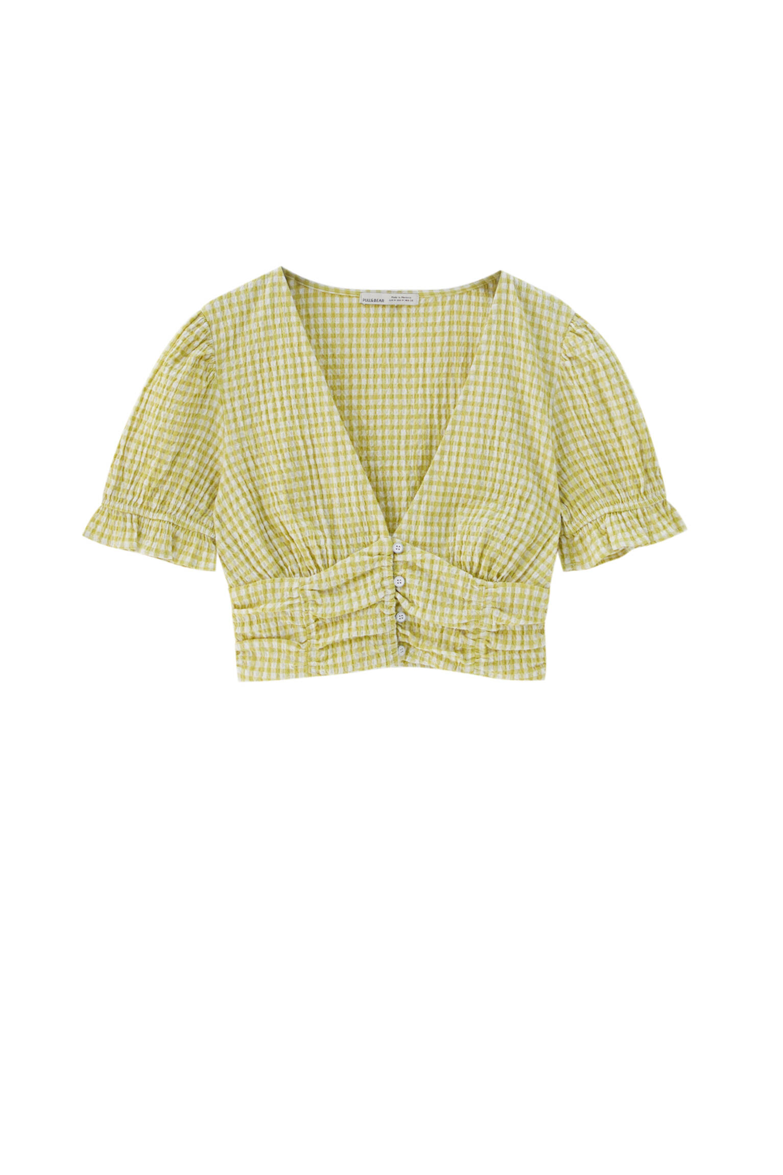 Блуза в клетку виши с короткими рукавами СВЕТЛО-ЗЕЛЕНЫЙ Pull & Bear