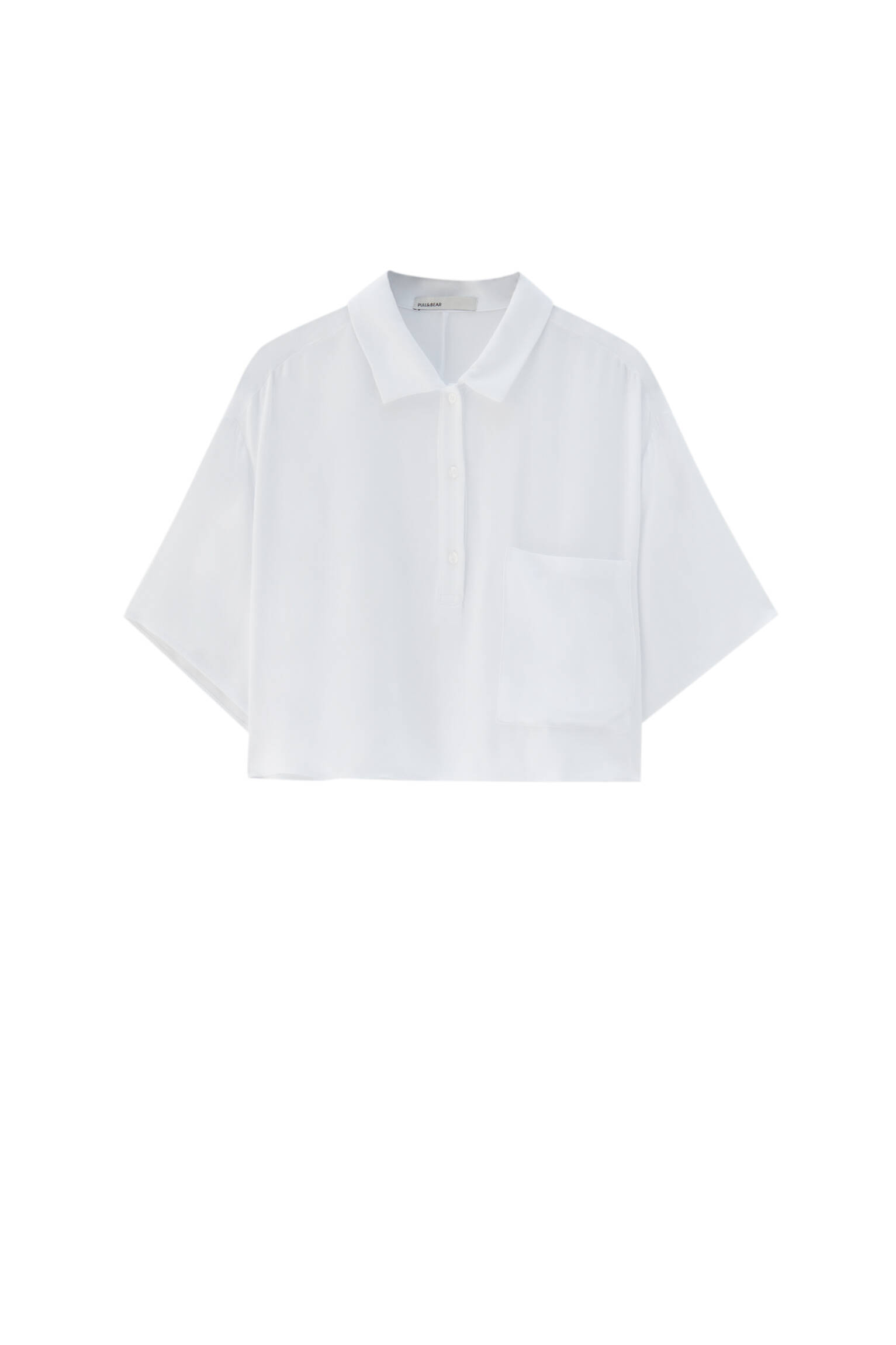 БЕЛЫЙ Белая укороченная рубашка с воротником поло Pull & Bear