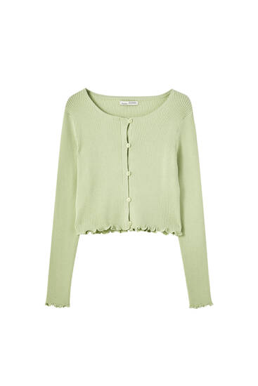 Cropped ribbed cardigan with buttons 