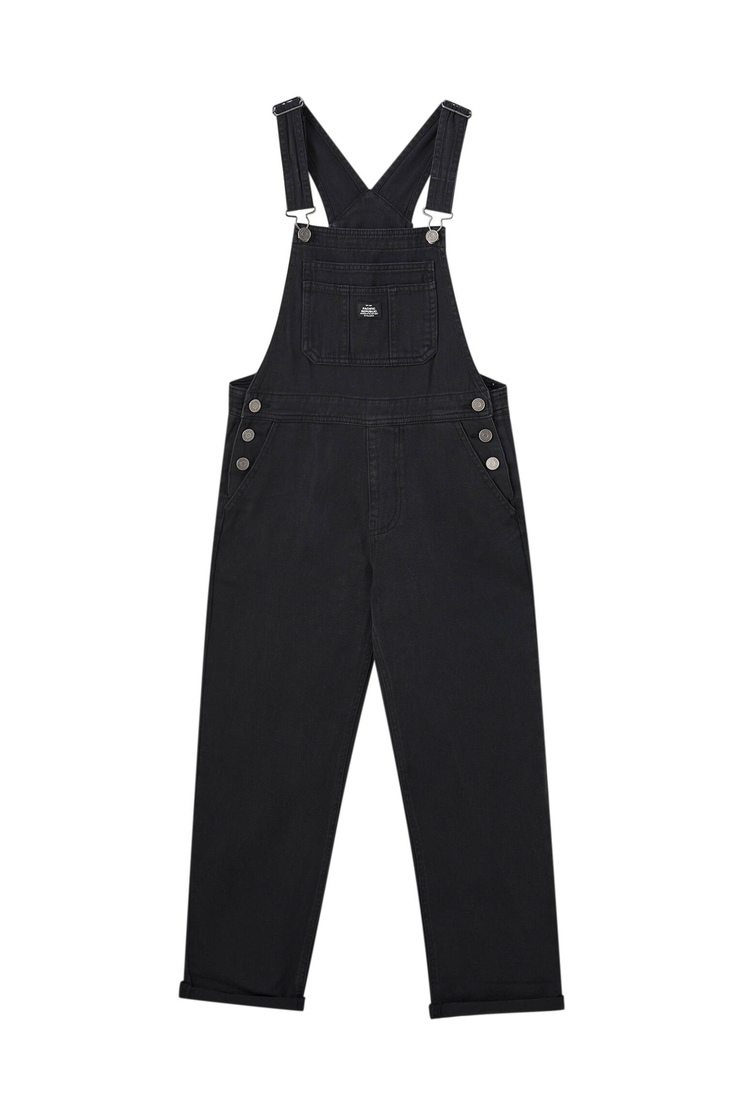 ЧЕРНЫЙ Удлиненный джинсовый комбинезон черного цвета Pull & Bear