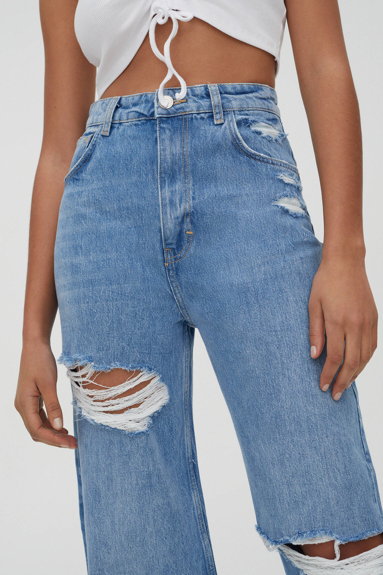 High-waist jeans with yoke detail 