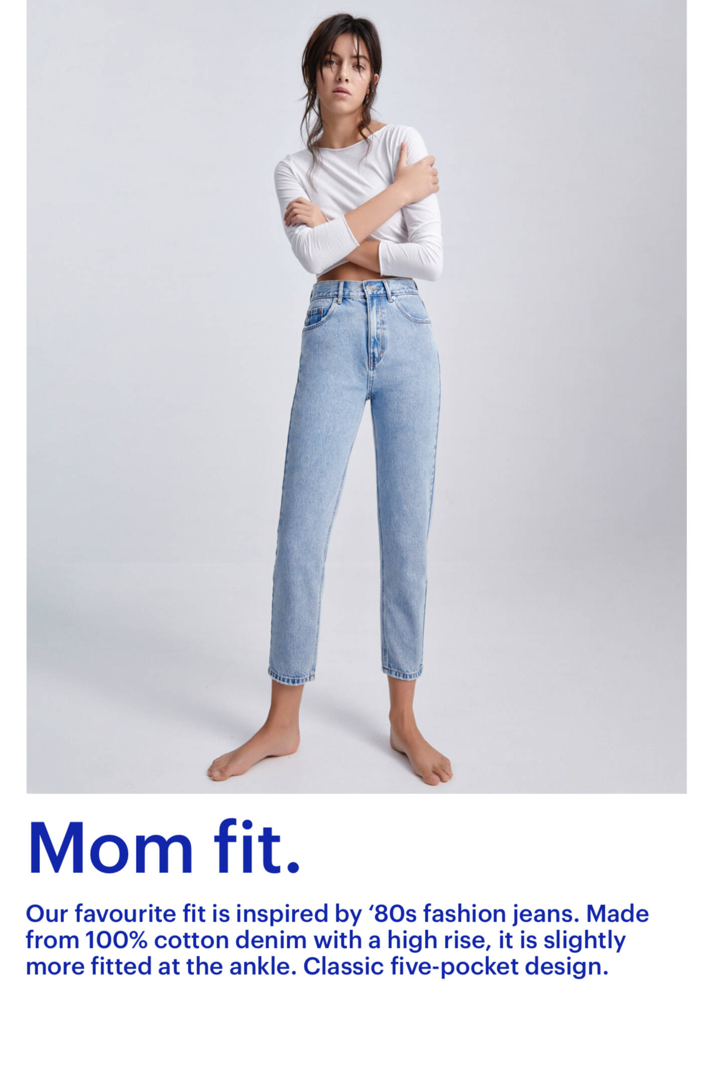 Базовые джинсы mom fit Голубой Pull & Bear