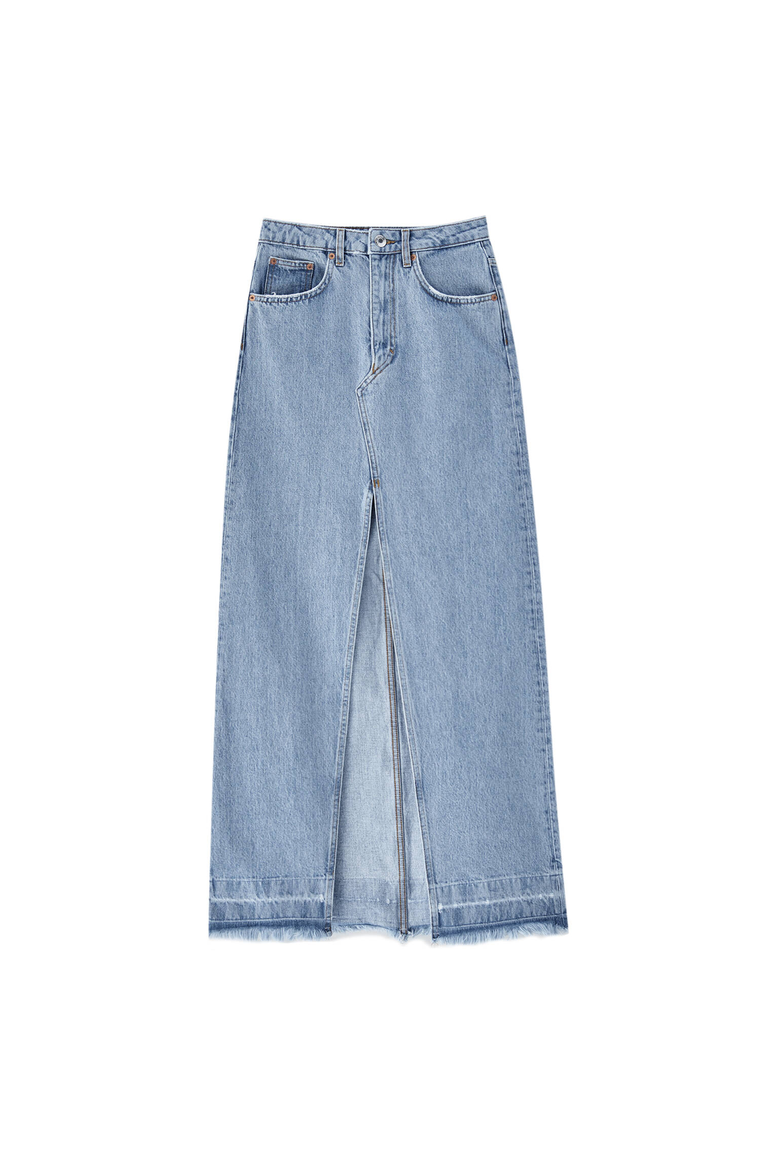 СИНИЙ Удлиненная джинсовая юбка с разрезом спереди Pull & Bear