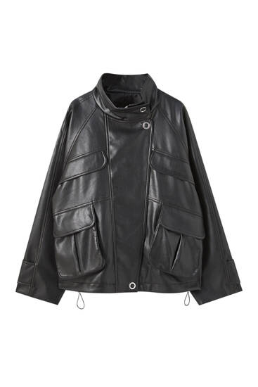 doudoune simili cuir pull and bear