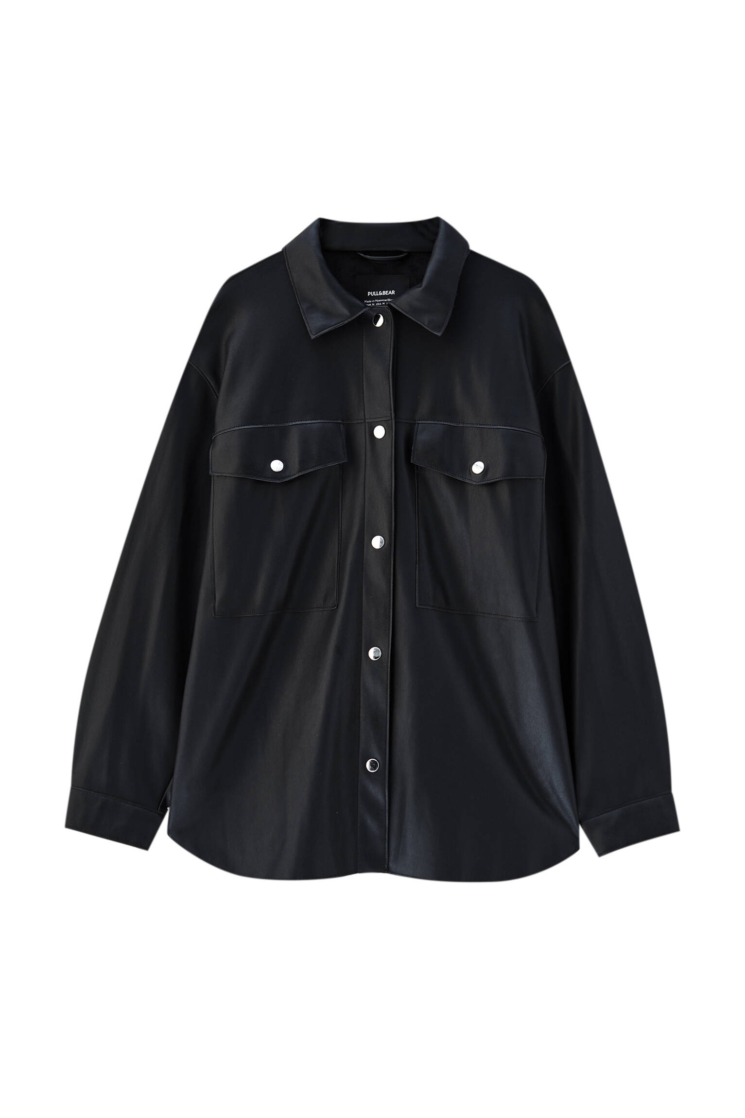 ЧЕРНЫЙ Куртка-рубашка с кнопками и карманами Pull & Bear