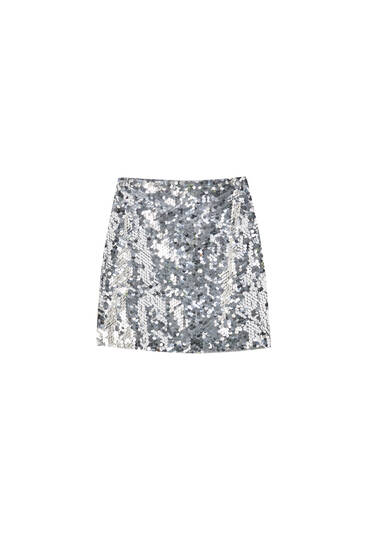 silver sparkly mini skirt