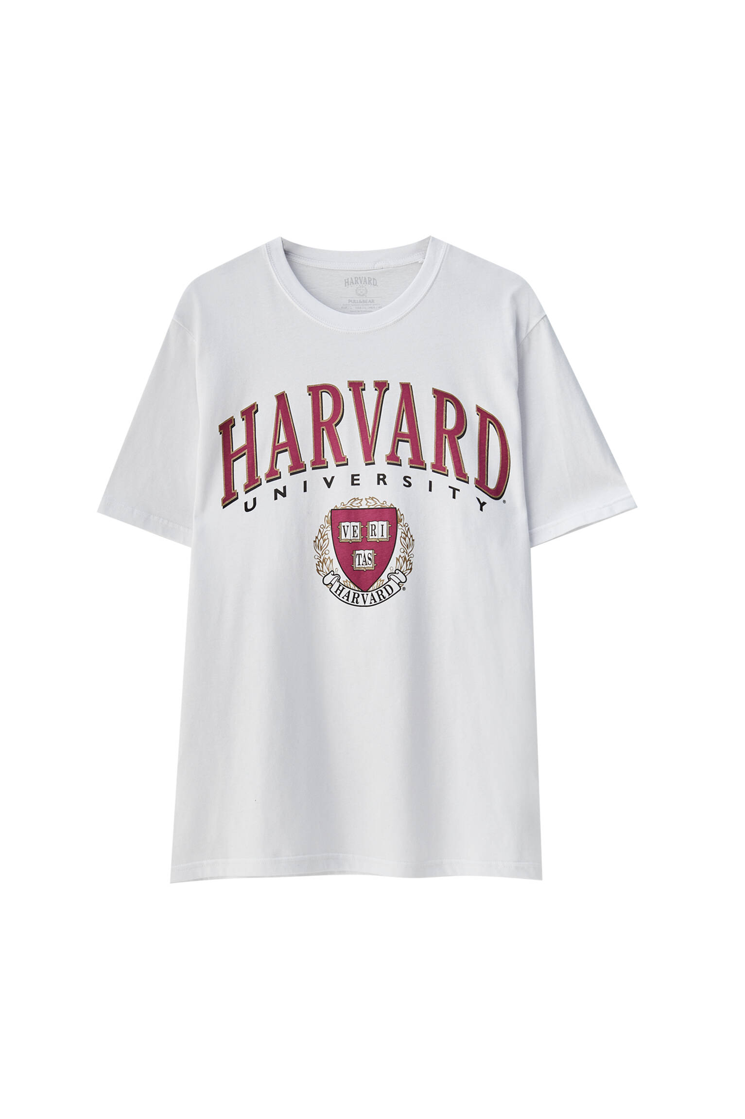 БЕЛЫЙ Белая футболка с принтом Harvard University Pull & Bear