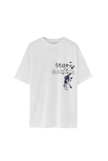 White Naruto Sasuke T Shirt Pull Bear