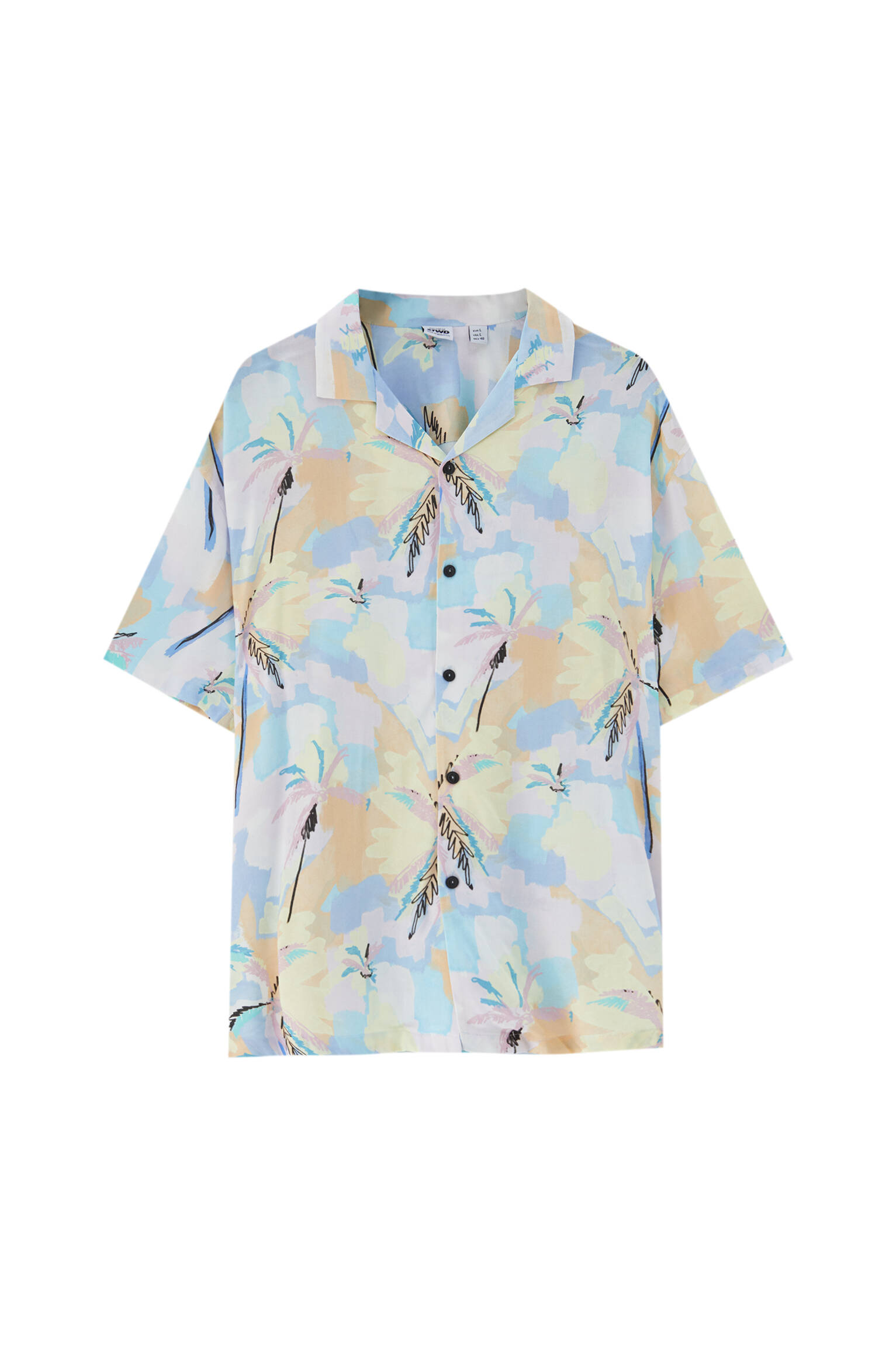 БИРЮЗОВЫЙ Рубашка с разноцветным принтом «Пальмы» - 100% вискоза ECOVEROTM Pull & Bear