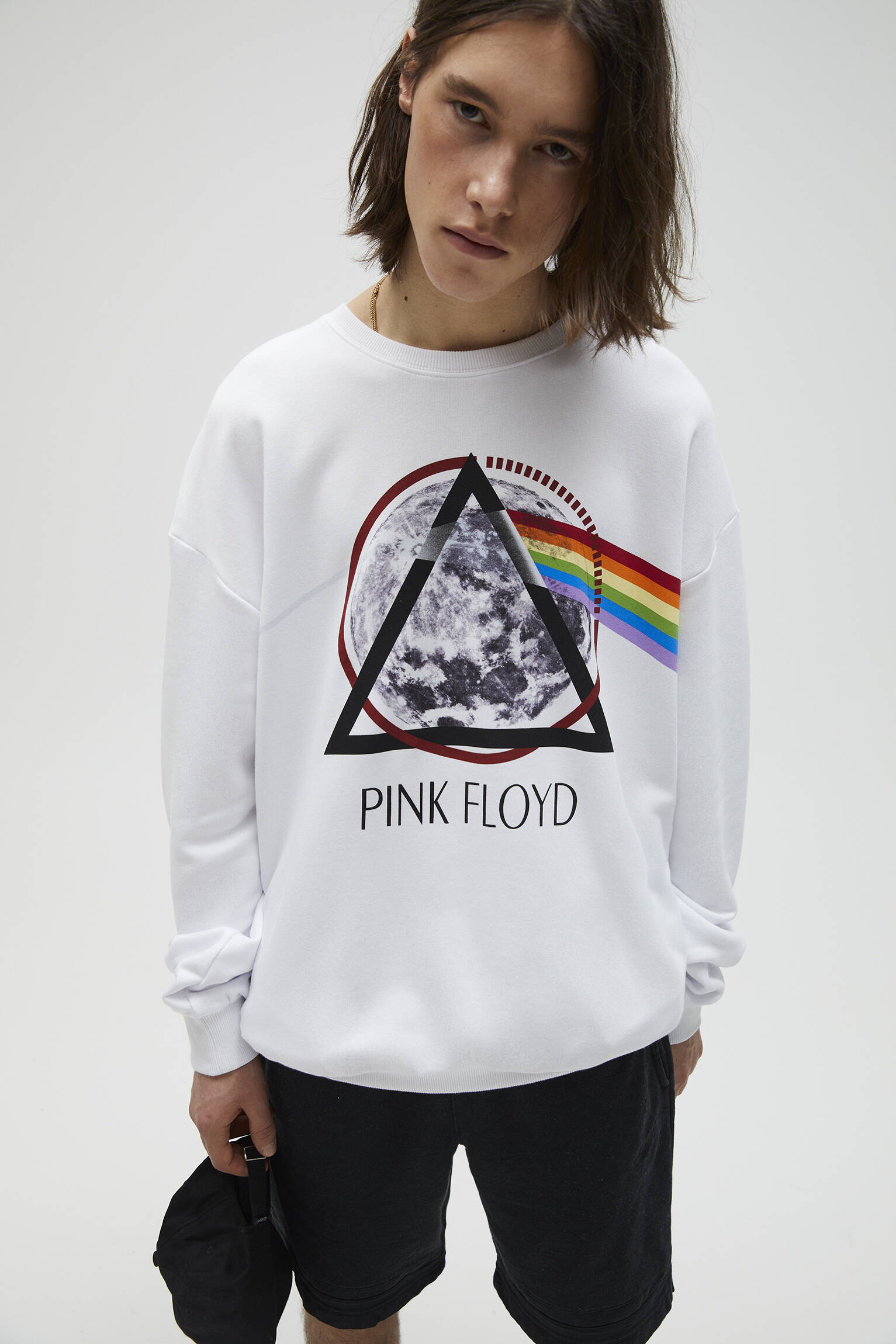 Pull \u0026 Bear - Sweat blanc logo Pink Floyd