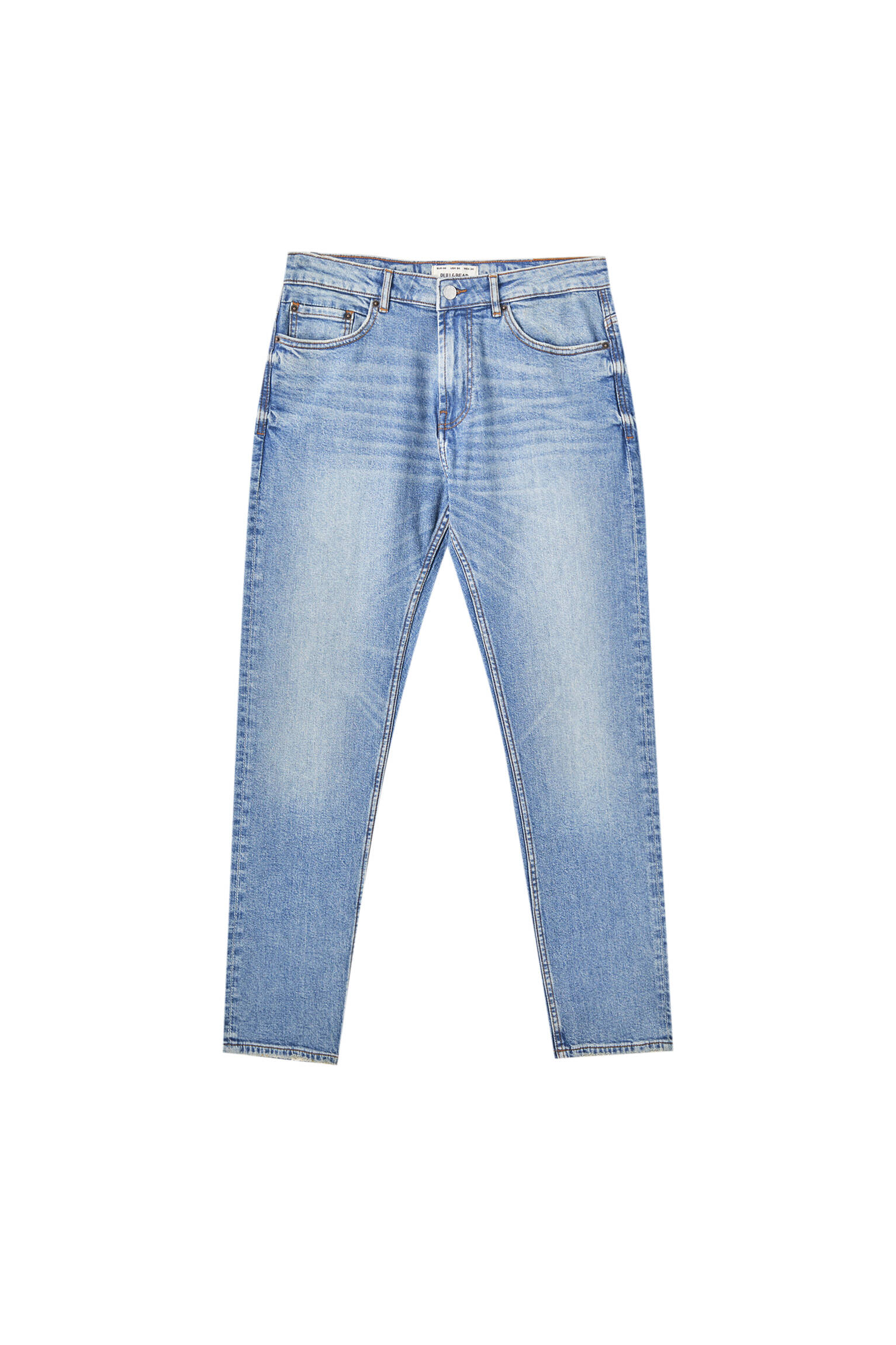 НЕОНОВО-СИНИЙ Зауженные джинсы выцветшего синего цвета Pull & Bear