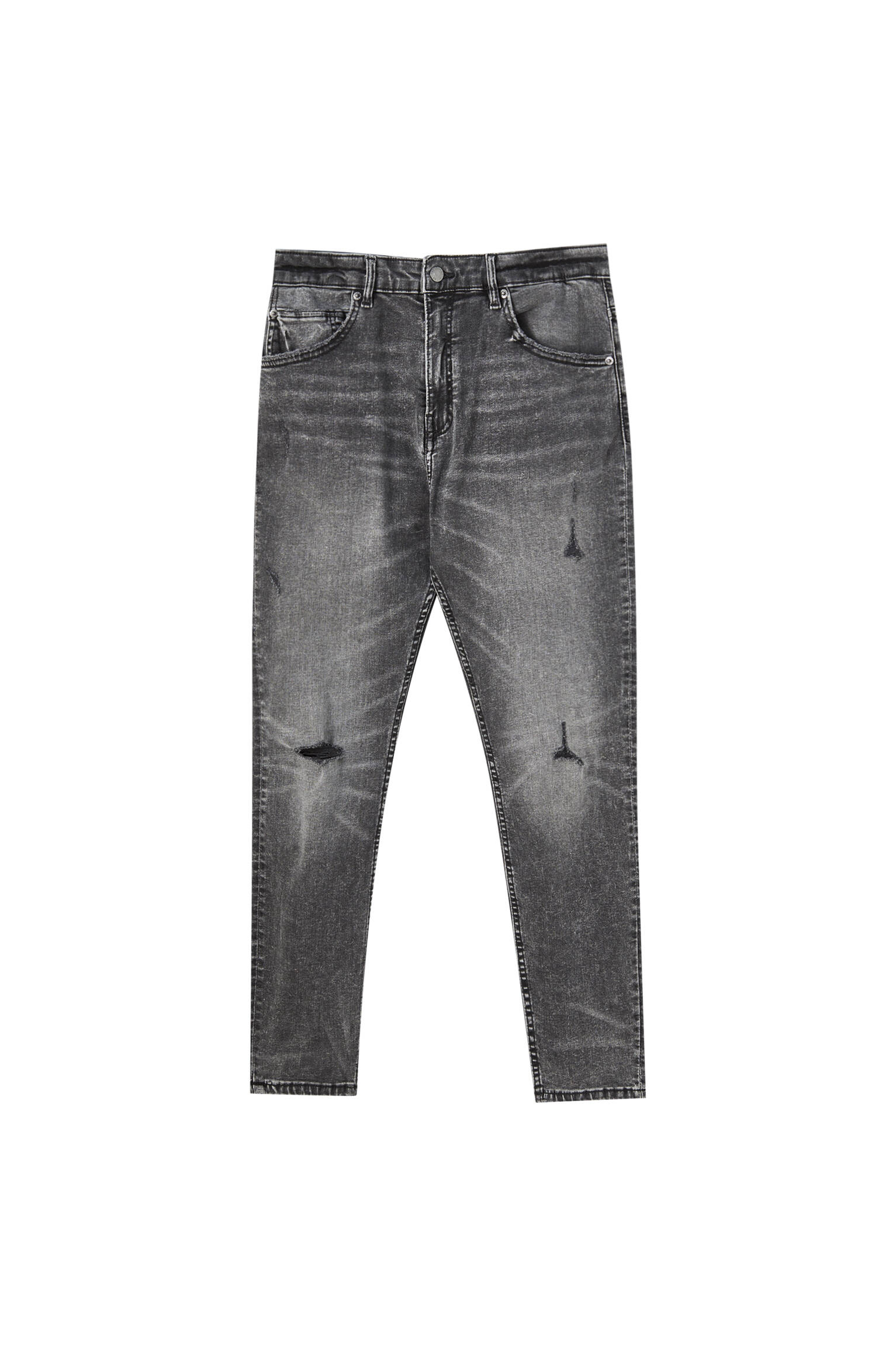 ТЕМНО-СЕРЫЙ Базовые джинсы зауженного кроя с разрезами Pull & Bear