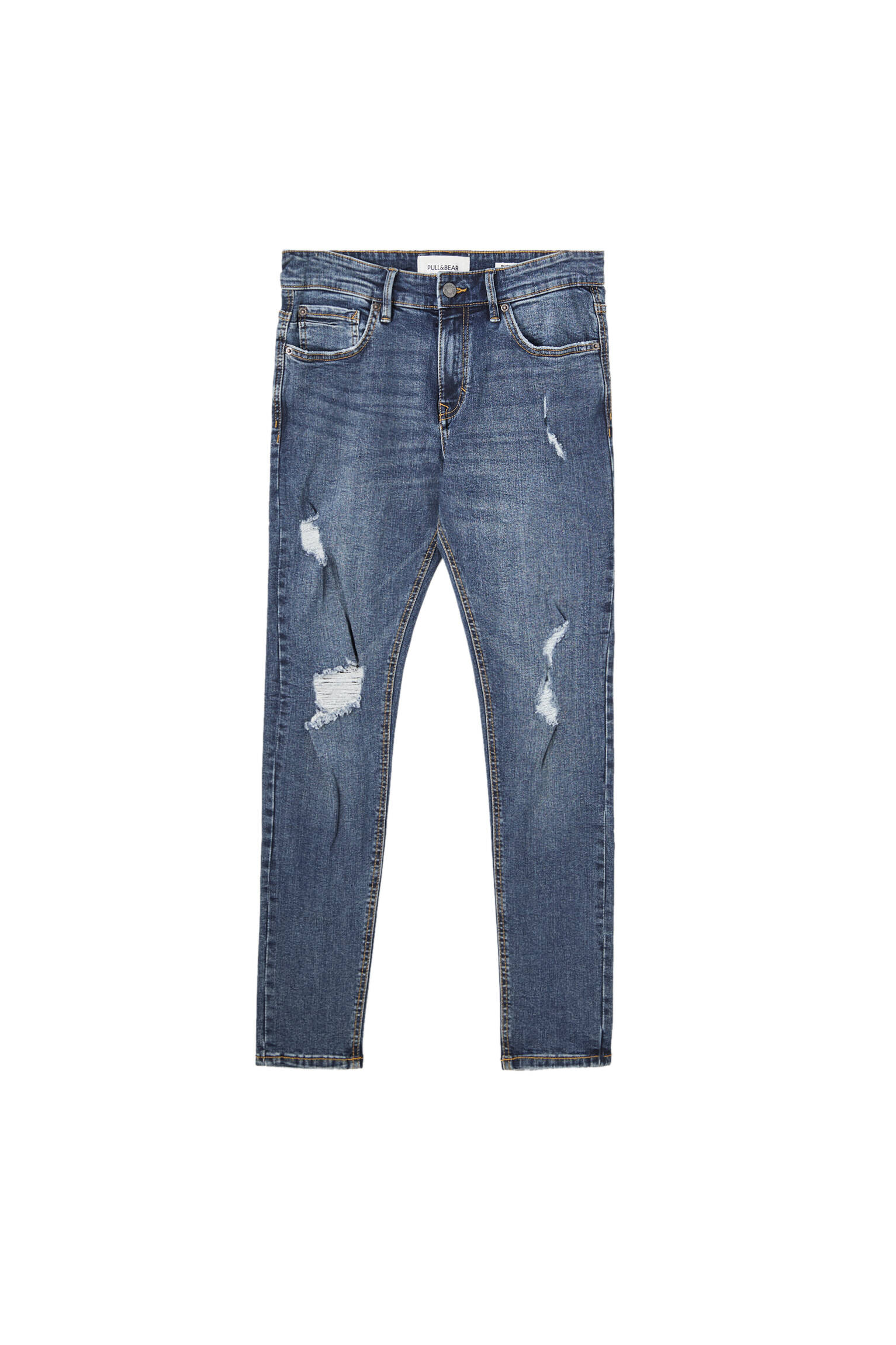 ТЕМНО-СИНИЙ Темно-синие джинсы суперскинни с разрезами Pull & Bear