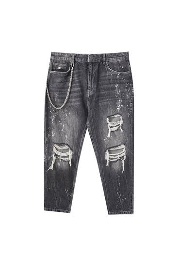 grey jeans with rips