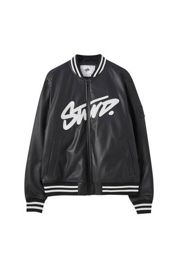 doudoune simili cuir pull and bear