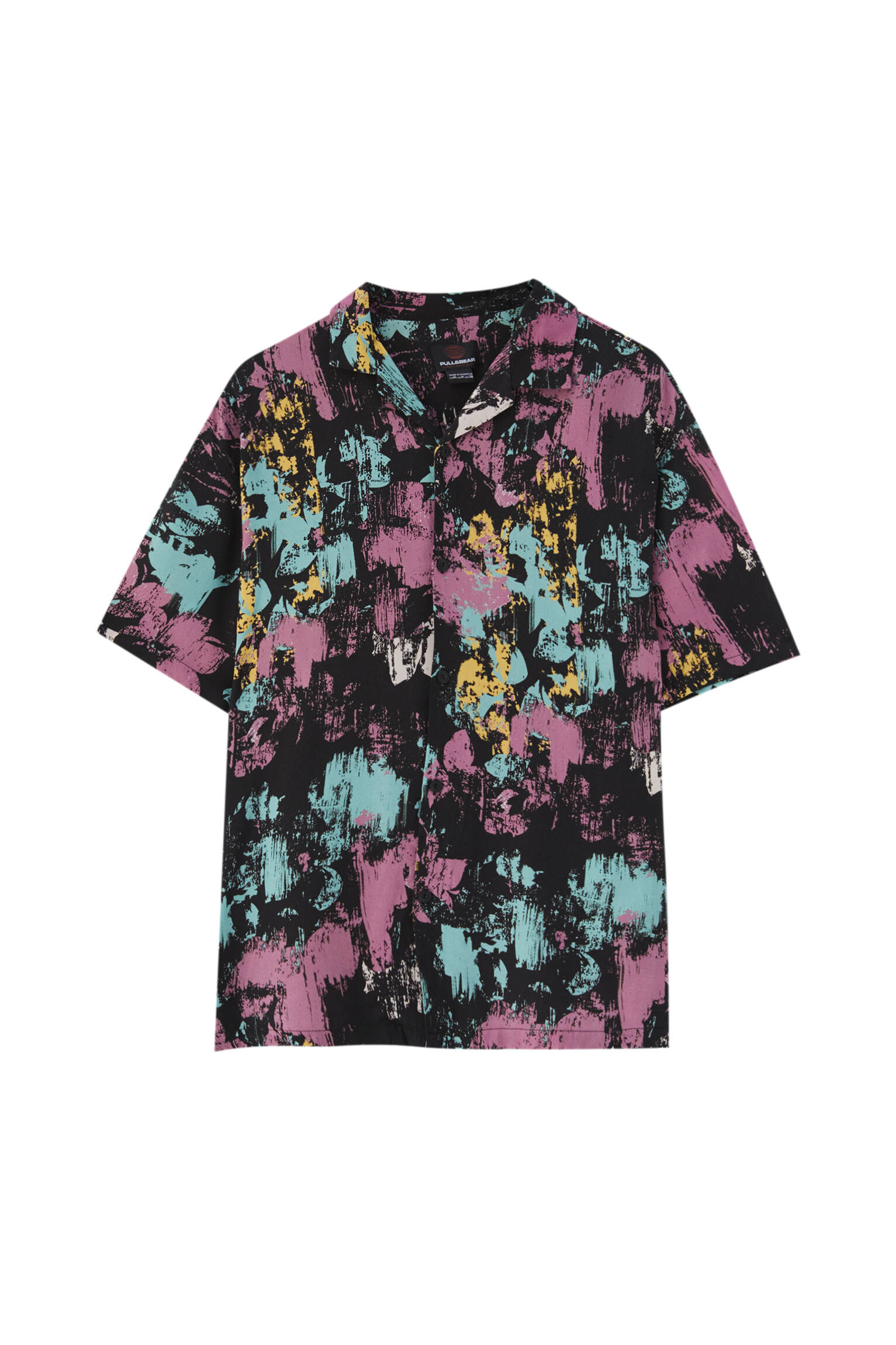 ЧЕРНЫЙ Рубашка с цветочным красочным принтом Pull & Bear