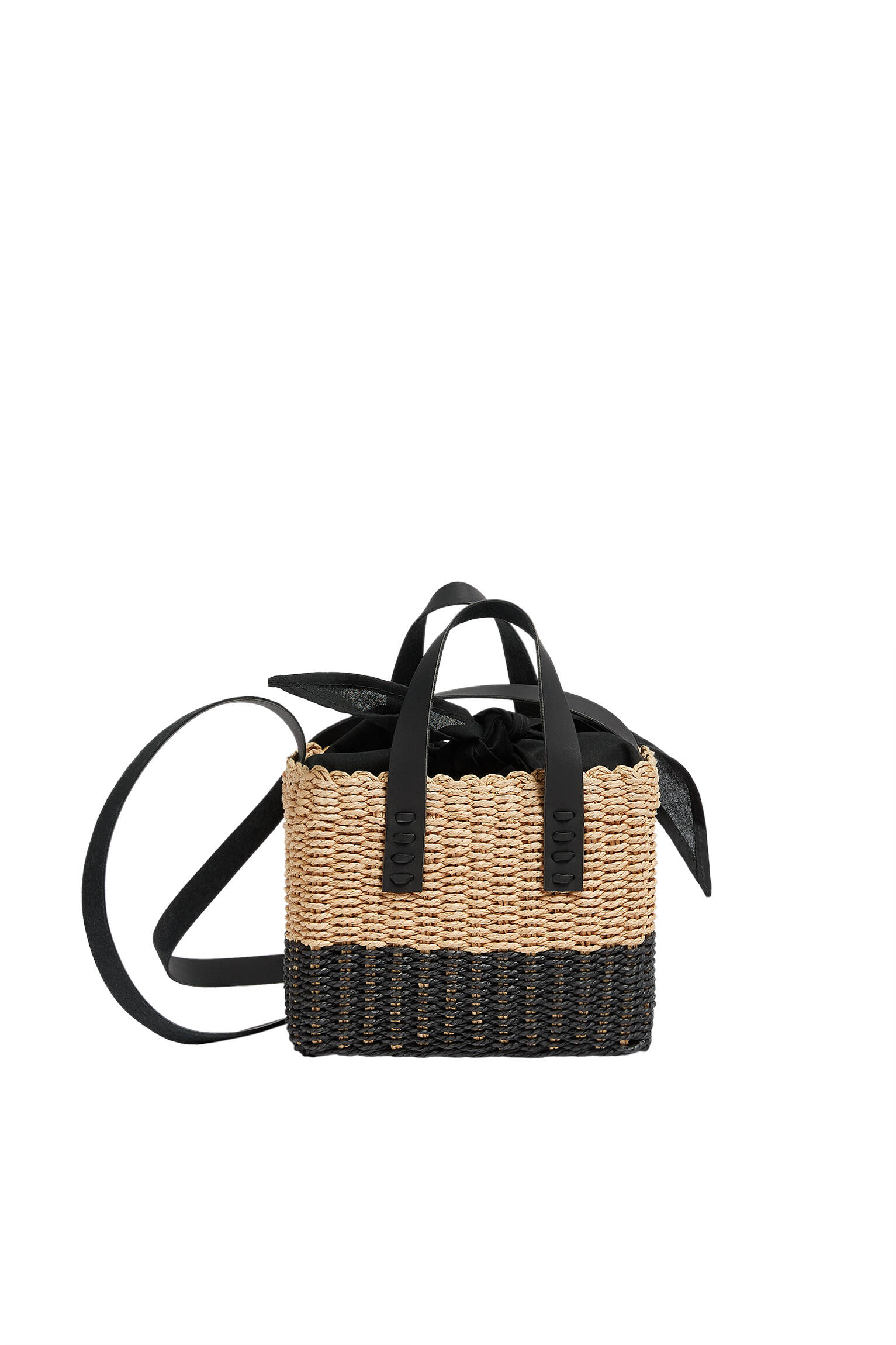 ЧЕРНЫЙ Двухцветная плетеная сумка в стиле paperbag с плечевым ремнем Pull & Bear