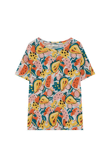 T-shirt imprimé tropical manches courtes