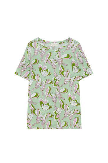 Short sleeve tropical print T-shirt