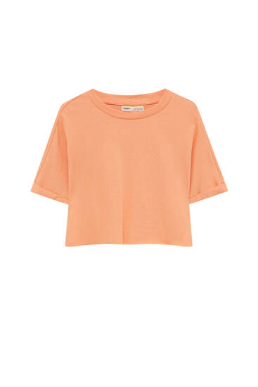 Cropped T-shirt with piped seams