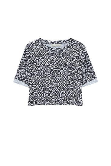 Psychedelic print cropped T-shirt