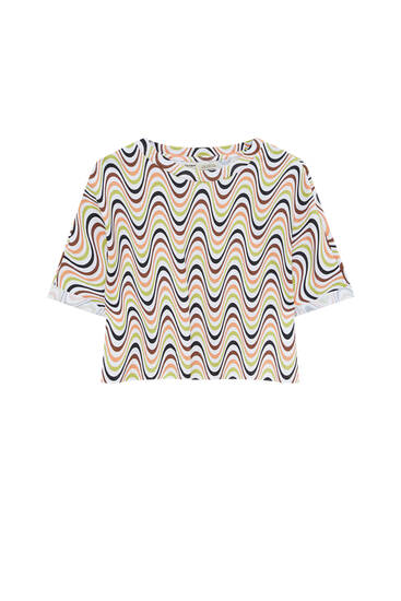 Psychedelic print cropped T-shirt