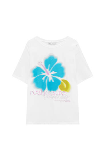 T-shirt met contrasterende hibiscus