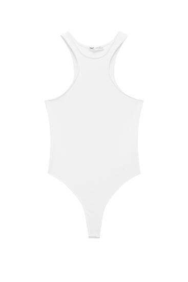 Ribbed bodysuit with halter-neck