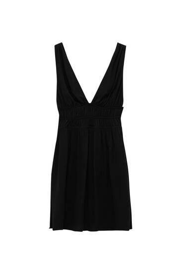 Short strappy dress with elastic waist detail