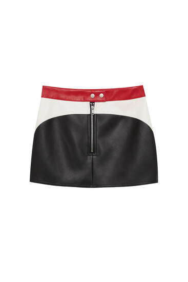Faux leather racing mini skirt