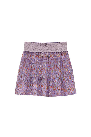 Printed crochet mini skirt