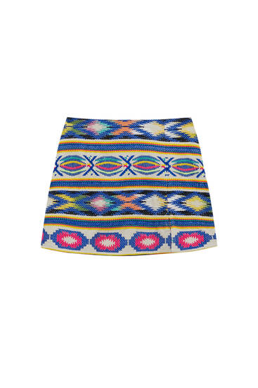 Multicoloured jacquard print mini skirt