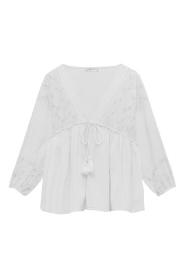 V-neck blouse with embroidered detail