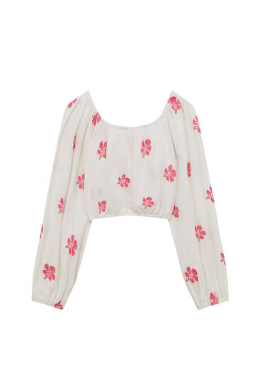 Bardot neckline floral blouse