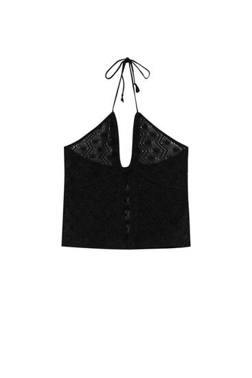 Gathered crochet top with openwork detail
