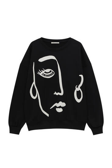 Sweatshirt with face illustration