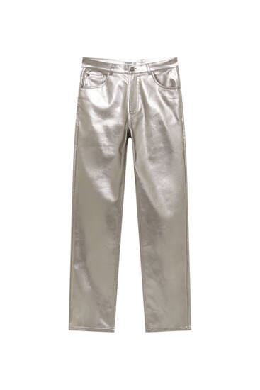 Low-waist metallic trousers