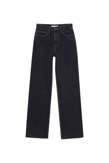 Straight-leg high waist cotton jeans