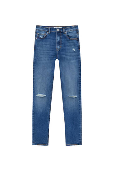 Skinny-Jeans mit hohem Bund und Rissen