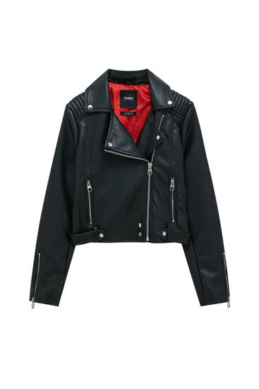 Basic faux leather biker jacket