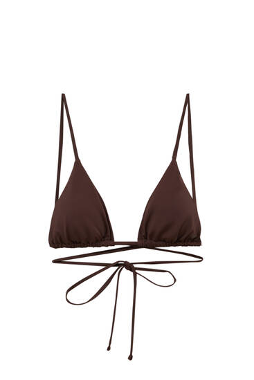 Brown bikini top with criss-cross straps