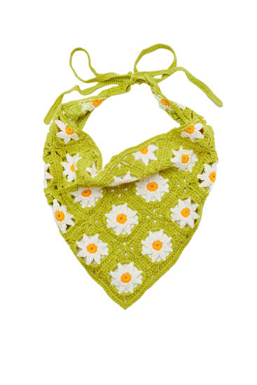 Green daisy crochet neckerchief