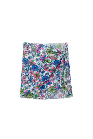 Printed wrap mini skirt